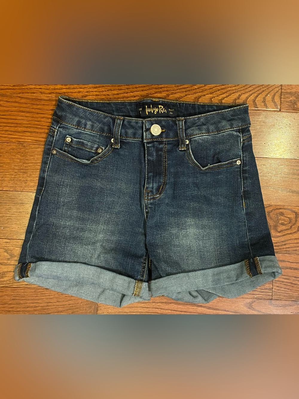 Indigo Rein Denim Shorts Sz 5 Cuffed Stretch 5 Pockets